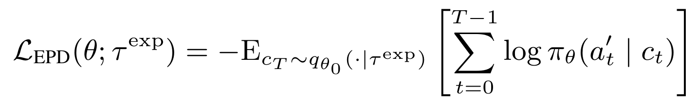 Equation 4, the Experience Policy Distillation loss for learning from agent experience.